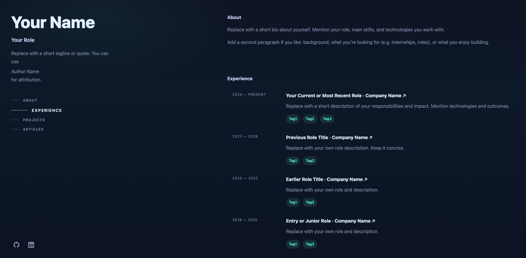 Portfolio template overview section